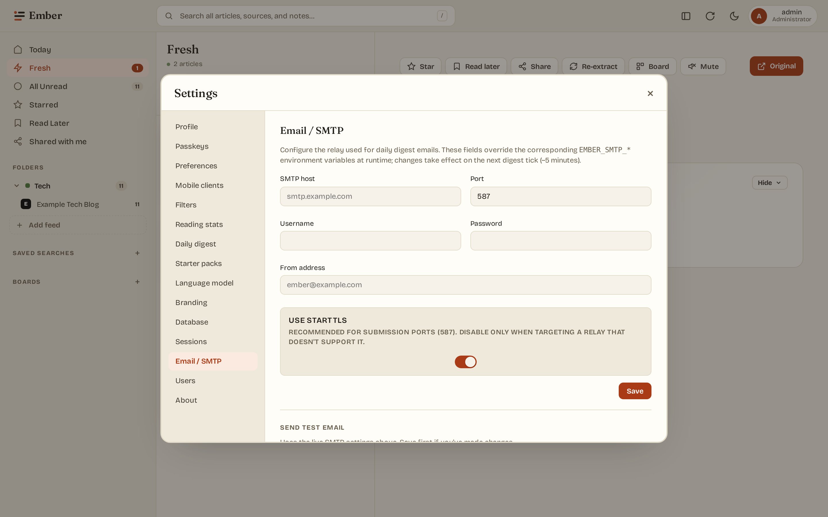 Settings, Email / SMTP