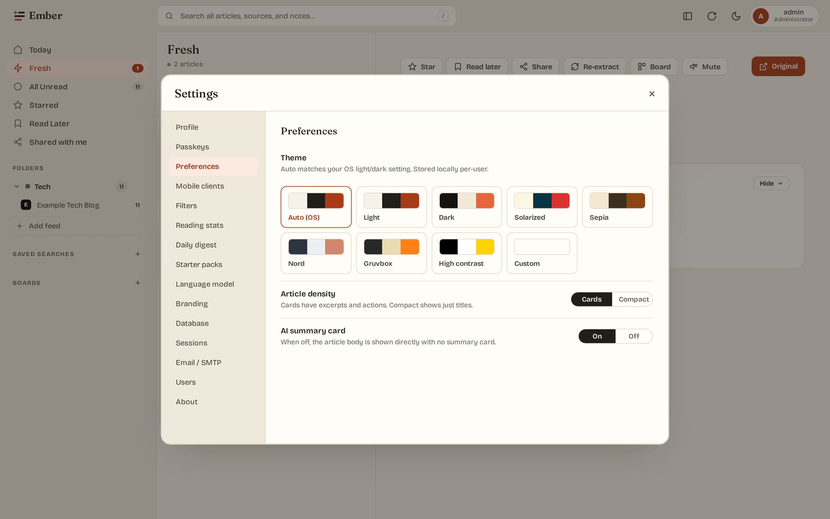 Settings, preferences